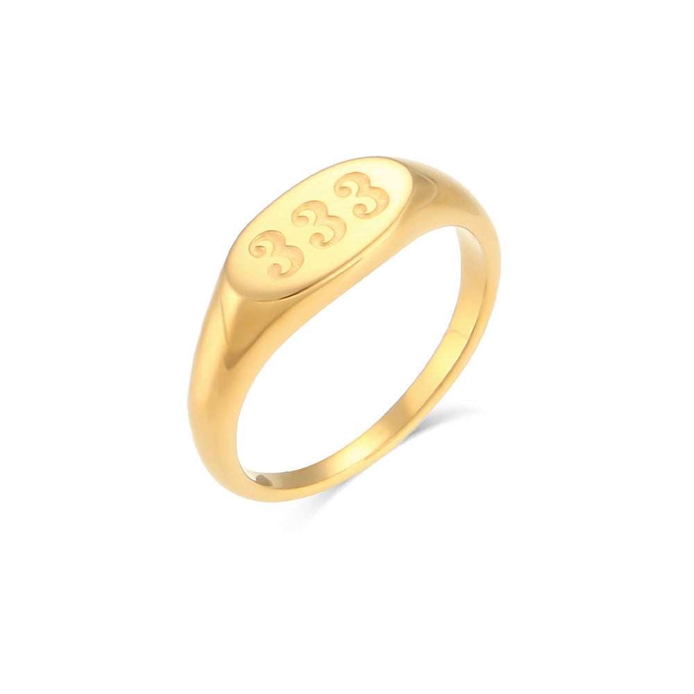Wholesale Stainless steel  plated oval number 333 gold ring for women
